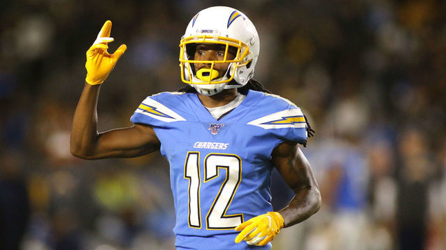 CARSON, CALIFORNIA - OCTOBER 13: Wide receiver Travis Benjamin #12 of the Los Angeles Chargers reacts during a game against the Pittsburgh Steelers at Dignity Health Sports Park on October 13, 2019 in Carson, California.