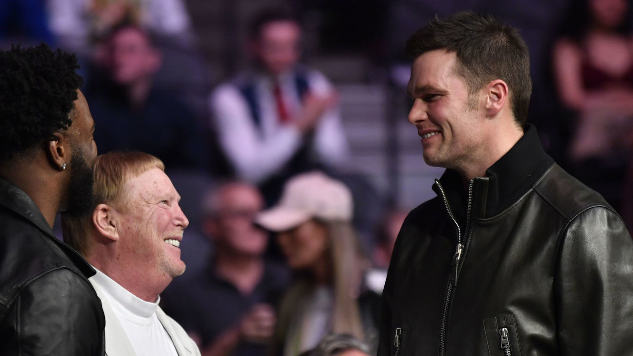 LAS VEGAS, NEVADA - JANUARY 18: (L-R) Mark Davis and Tom Brady attend the UFC 246 event at T-Mobile Arena on January 18, 2020 in Las Vegas, Nevada.