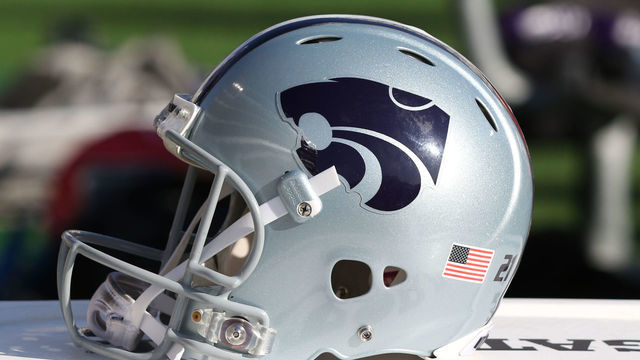 MANHATTAN, KS - OCTOBER 26: A Kansas State Wildcats helmet before a Big 12 football game between the Oklahoma Sooners and Kansas State Wildcats on October 26, 2019 at Bill Snyder Family Stadium in Manhattan, KS.