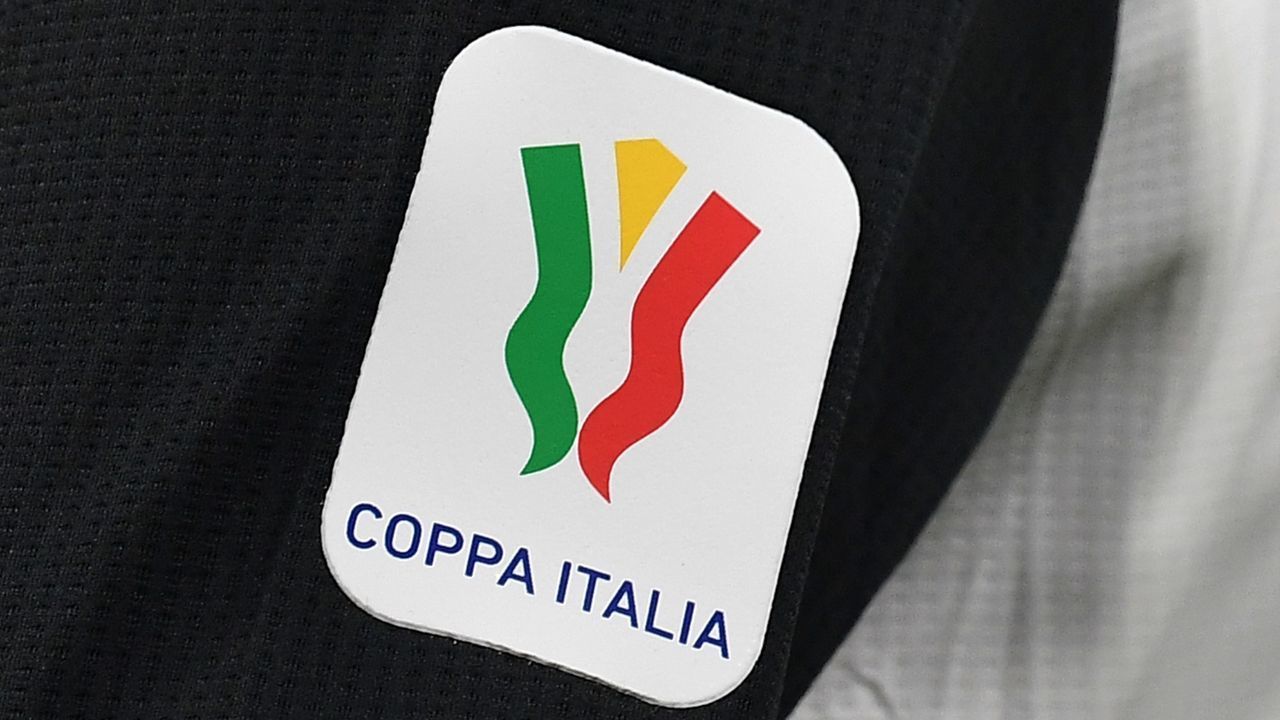 The logo of the Coppa Italia is pictured on a player's jersey during the Italian Cup (Coppa Italia) round of 8 football match Juventus vs AS Roma on January 22, 2020 at the Juventus stadium in Turin.