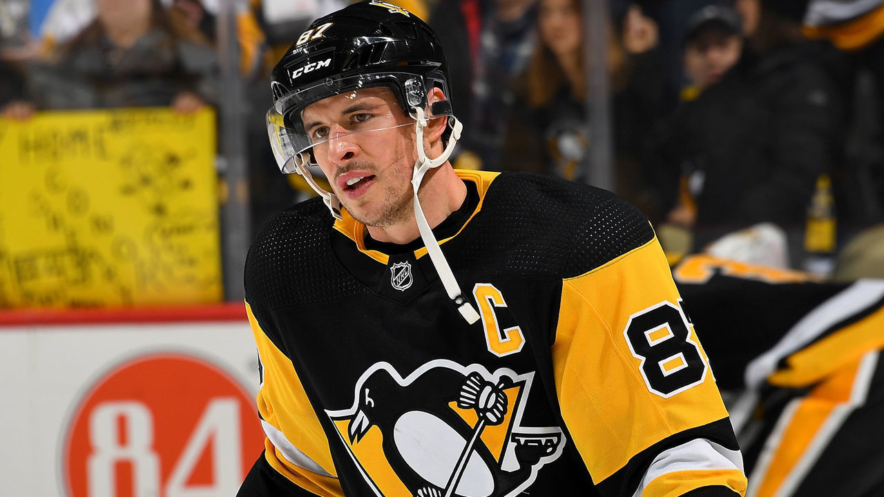 PITTSBURGH, PA - MARCH 03: Sidney Crosby #87 of the Pittsburgh Penguins warms up against the Ottawa Senators at PPG PAINTS Arena on March 3, 2020 in Pittsburgh, Pennsylvania.
