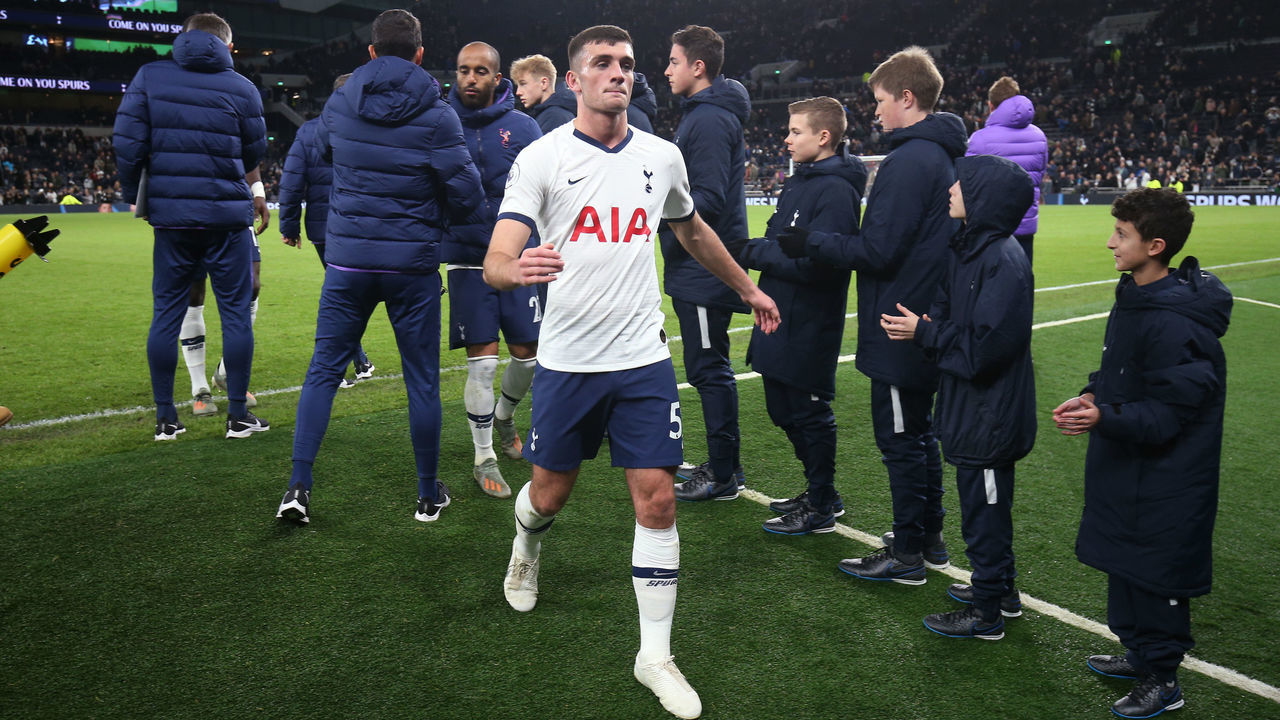 LONDON, ENGLAND - DECEMBER 07: Troy Parrott of Tottenham Hotspur walks off after the final whistle during the Premier League match between Tottenham Hotspur and Burnley FC at Tottenham Hotspur Stadium on December 07, 2019 in London, United Kingdom.