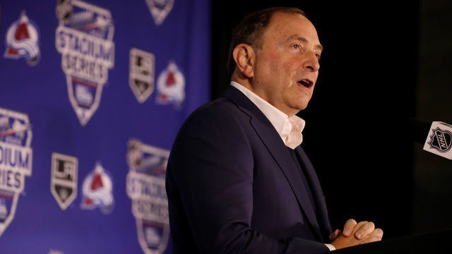 COLORADO SPRINGS, COLORADO - OCTOBER 10: NHL Commissioner Gary Bettman addresses the media announcing the 2020 Navy Federal Credit Union NHL Stadium Series at Falcon Stadium on October 10, 2019 in Colorado Springs, Colorado.