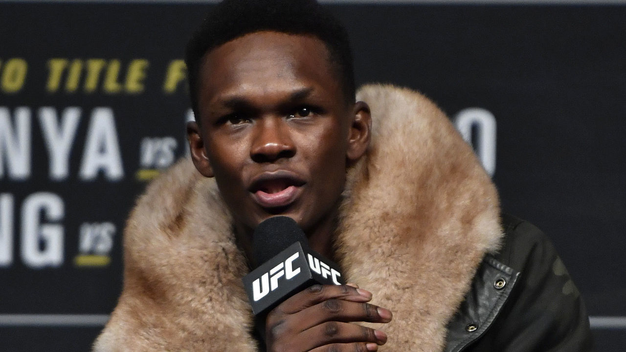 AUCKLAND, NEW ZEALAND - FEBRUARY 22: UFC middleweight champion Israel Adesanya participates in a press conference ahead of his UFC 248 title defense against Yoel Romero at Spark Arena on February 22, 2020 in Auckland, New Zealand.