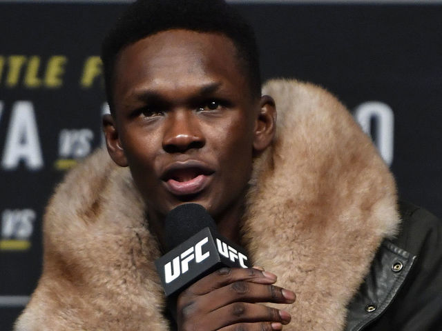 AUCKLAND, NEW ZEALAND - FEBRUARY 22: UFC middleweight champion Israel Adesanya participates in a press conference ahead of his UFC 248 title defense against Yoel Romero at Spark Arena on February 22, 2020 in Auckland, New Zealand.