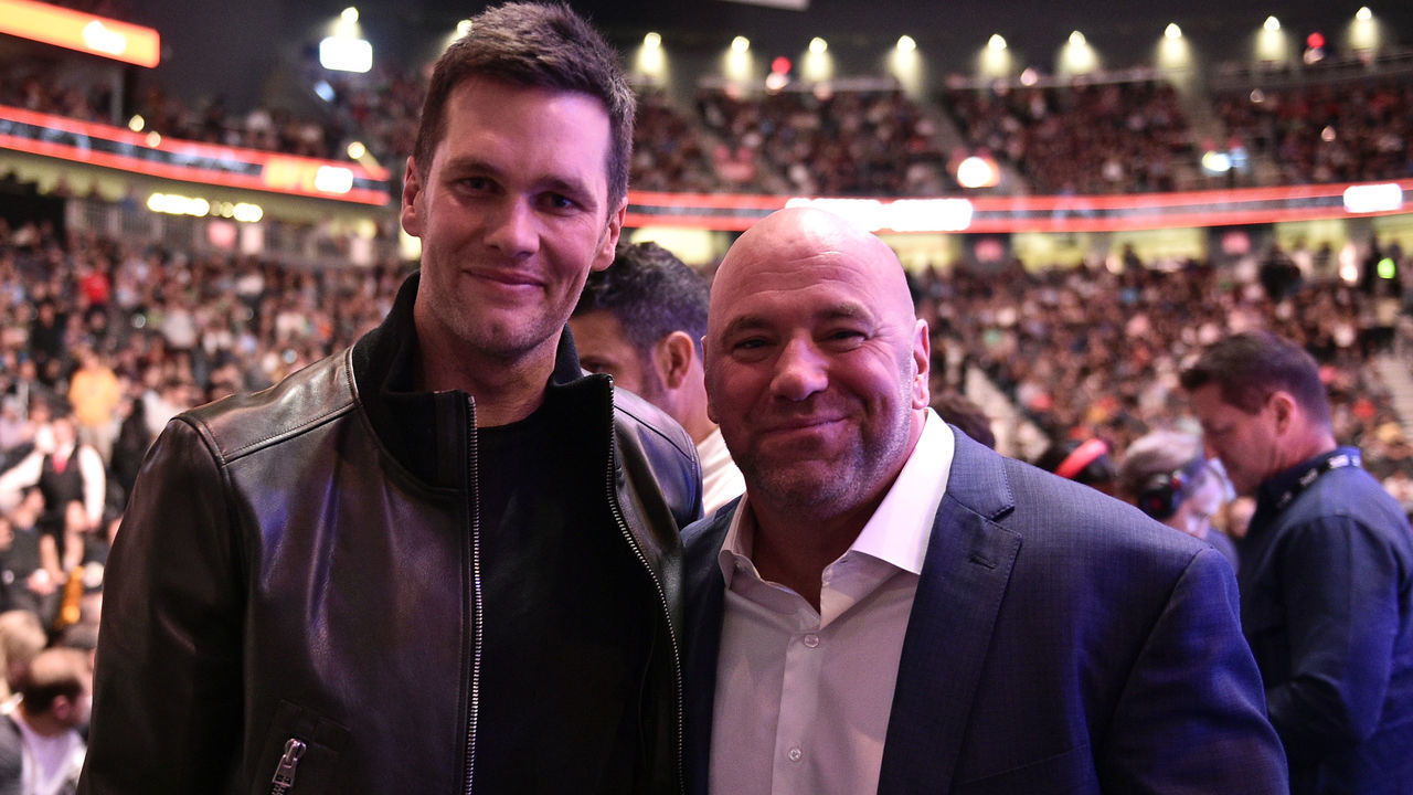 LAS VEGAS, NEVADA - JANUARY 18: Tom Brady poses for a photo with UFC president Dana White during the UFC 246 event at T-Mobile Arena on January 18, 2020 in Las Vegas, Nevada.