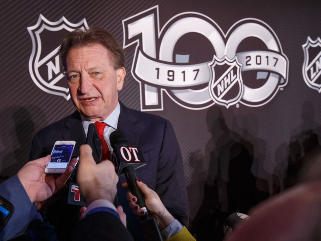 OTTAWA, ON - MARCH 17: Ottawa Senators Owner, Governor & Chairman Eugene Melnyk speaks to media during the 2017 Scotiabank NHL 100 Classic announcement at the Chateau Laurier on March 17, 2017 in Ottawa, Ontario, Canada.