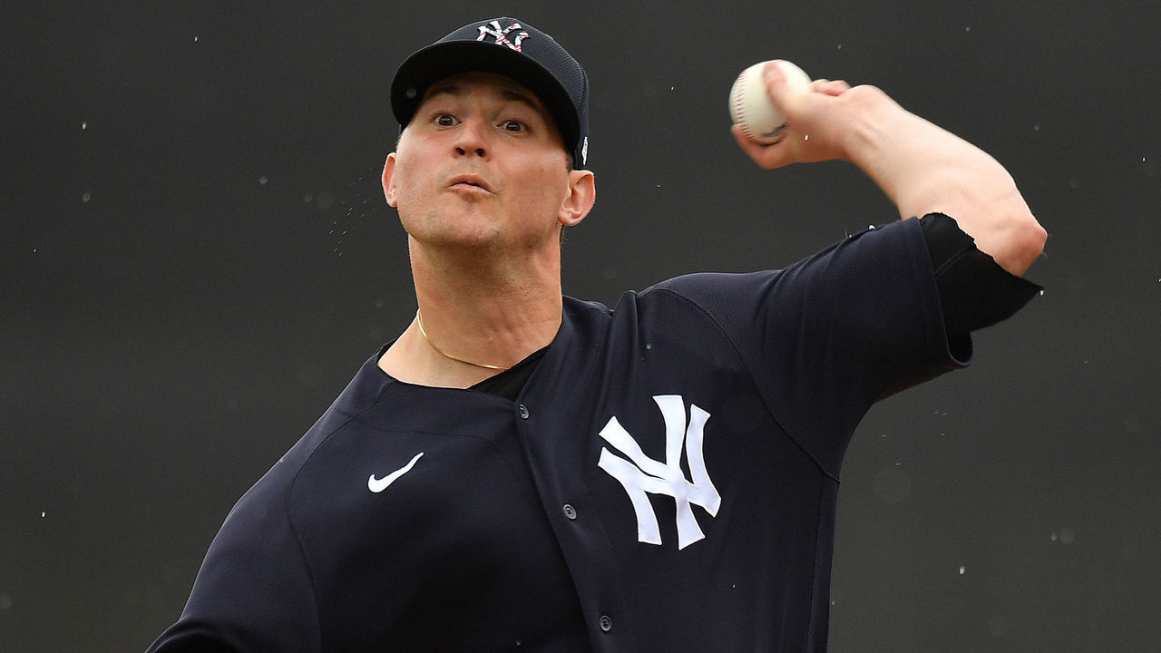 TAMPA, FLORIDA - FEBRUARY 26: Zack Britton #53 of the New York Yankees delivers a pitch during the spring training game against the Washington Nationals at Steinbrenner Field on February 26, 2020 in Tampa, Florida.