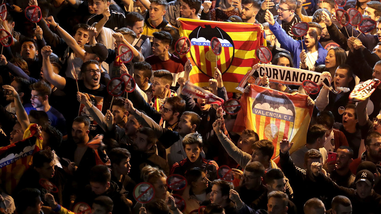 VALENCIA, SPAIN - NOVEMBER 05: Fans enjoy the pre match atmosphere outside the stadium prior to the UEFA Champions League group H match between Valencia CF and Lille OSC at Estadio Mestalla on November 05, 2019 in Valencia, Spain.