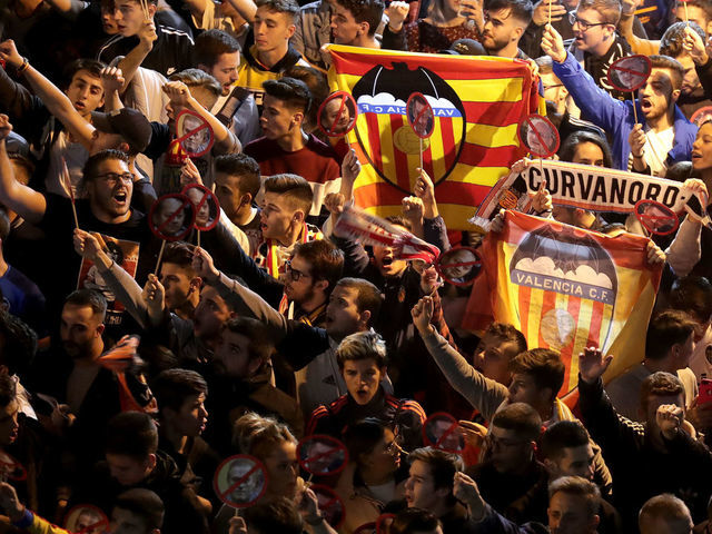VALENCIA, SPAIN - NOVEMBER 05: Fans enjoy the pre match atmosphere outside the stadium prior to the UEFA Champions League group H match between Valencia CF and Lille OSC at Estadio Mestalla on November 05, 2019 in Valencia, Spain.