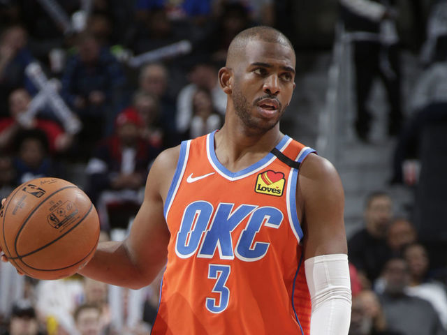 DETROIT, MI - MARCH 4: Chris Paul #3 of the Oklahoma City Thunder handles the ball against the Detroit Pistons on March 4, 2020 at Little Caesars Arena in Detroit, Michigan. NOTE TO USER: User expressly acknowledges and agrees that, by downloading and/or using this photograph, User is consenting to the terms and conditions of the Getty Images License Agreement. Mandatory Copyright Notice: Copyright 2020 NBAE
