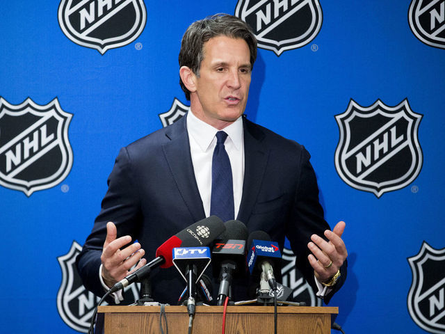 TORONTO, ON - APRIL 30 - Toronto Maple Leafs President Brendan Shanahan speaks to reporters after winning the first selection in the 2016 NHL Draft Lottery April 30, 2016. (Carlos Osorio/Toronto Star via Getty Images)