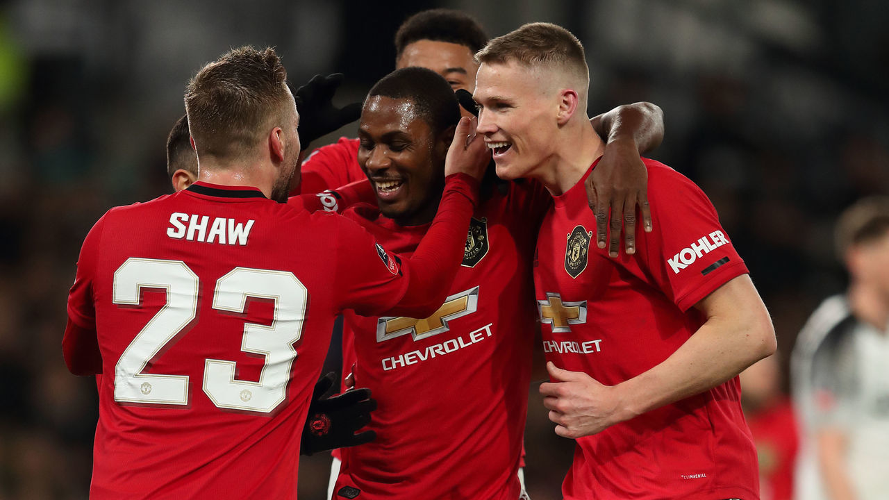 DERBY, ENGLAND - MARCH 05: Odion Ighalo of Manchester United celebrates after scoring a goal to make it 0-3 during the FA Cup Fifth Round match between Derby County and Manchester United at Pride Park on March 5, 2020 in Derby, England.