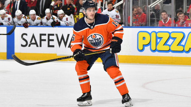 EDMONTON, AB - FEBRUARY 11: Josh Archibald #15 of the Edmonton Oilers skates during the game against the Chicago Blackhawks on February 11, 2020, at Rogers Place in Edmonton, Alberta, Canada.