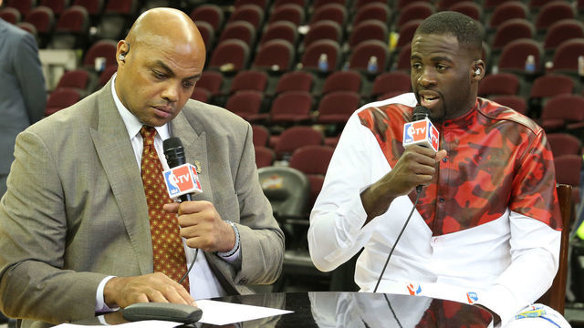 CLEVELAND, OH - JUNE 10: Draymond Green #23 of the Golden State Warriors is interviewed by Charles Barkley after the game between the Cleveland Cavaliers and the Golden State Warriors in Game Four of the 2016 NBA Finals on June10, 2016 at Quicken Loans Arena in Cleveland, OH. NOTE TO USER: User expressly acknowledges and agrees that, by downloading and/or using this Photograph, user is consenting to the terms and conditions of the Getty Images License Agreement. Mandatory Copyright Notice: Copyright 2016 NBAE
