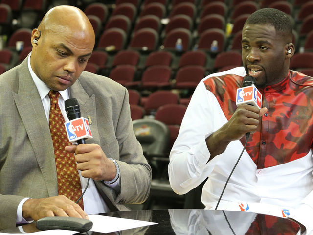 CLEVELAND, OH - JUNE 10: Draymond Green #23 of the Golden State Warriors is interviewed by Charles Barkley after the game between the Cleveland Cavaliers and the Golden State Warriors in Game Four of the 2016 NBA Finals on June10, 2016 at Quicken Loans Arena in Cleveland, OH. NOTE TO USER: User expressly acknowledges and agrees that, by downloading and/or using this Photograph, user is consenting to the terms and conditions of the Getty Images License Agreement. Mandatory Copyright Notice: Copyright 2016 NBAE