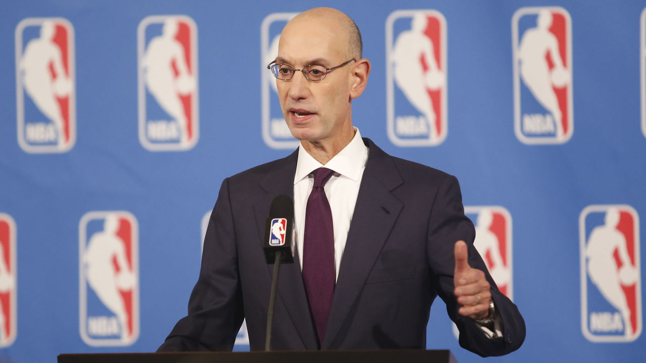 NEW YORK - SEPTEMBER 21: NBA Commissioner Adam Silver speaks to the media after the Board of Governors meetings on September 21, 2018 at the St. Regis Hotel in New York City. NOTE TO USER: User expressly acknowledges and agrees that, by downloading and/or using this photograph, user is consenting to the terms and conditions of the Getty Images License Agreement. Mandatory Copyright Notice: Copyright 2018 NBAE