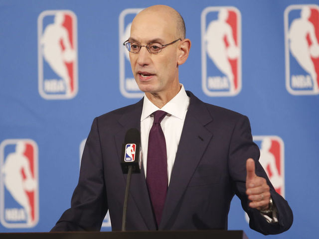 NEW YORK - SEPTEMBER 21: NBA Commissioner Adam Silver speaks to the media after the Board of Governors meetings on September 21, 2018 at the St. Regis Hotel in New York City. NOTE TO USER: User expressly acknowledges and agrees that, by downloading and/or using this photograph, user is consenting to the terms and conditions of the Getty Images License Agreement. Mandatory Copyright Notice: Copyright 2018 NBAE