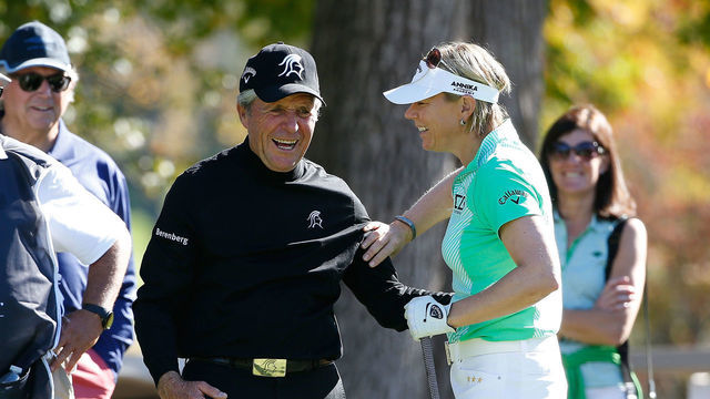 BEDFORD HILLS, NY - OCTOBER 12: Gary Player and Annika Sorenstam during the Berenberg Gary Player Invitational Pro-Am held at GlenArbor Golf Club on October 12, 2015 in Bedford Hills, New York.