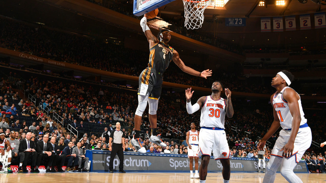 NEW YORK, NY - MARCH 6: Hamidou Diallo #6 of the Oklahoma City Thunder dunks the ball against the New York Knicks on March 6, 2020 at Madison Square Garden in New York City, New York. Mandatory Copyright Notice: Copyright 2020 NBAE