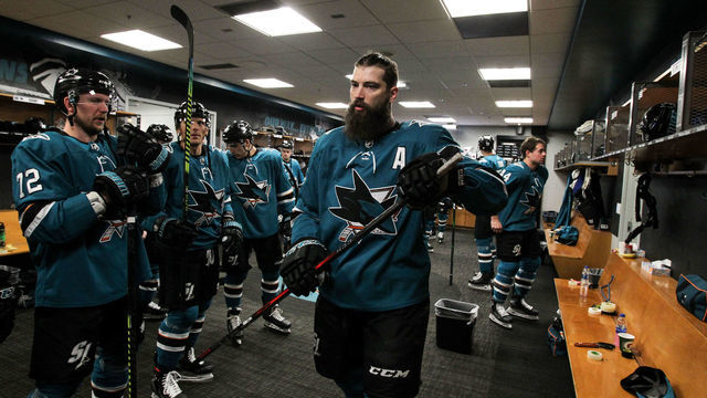 SAN JOSE, CA - FEBRUARY 17: Brent Burns #88 of the San Jose Sharks prepares to take the ice for warmups in the locker room against the Florida Panthers at SAP Center on February 17, 2020 in San Jose, California