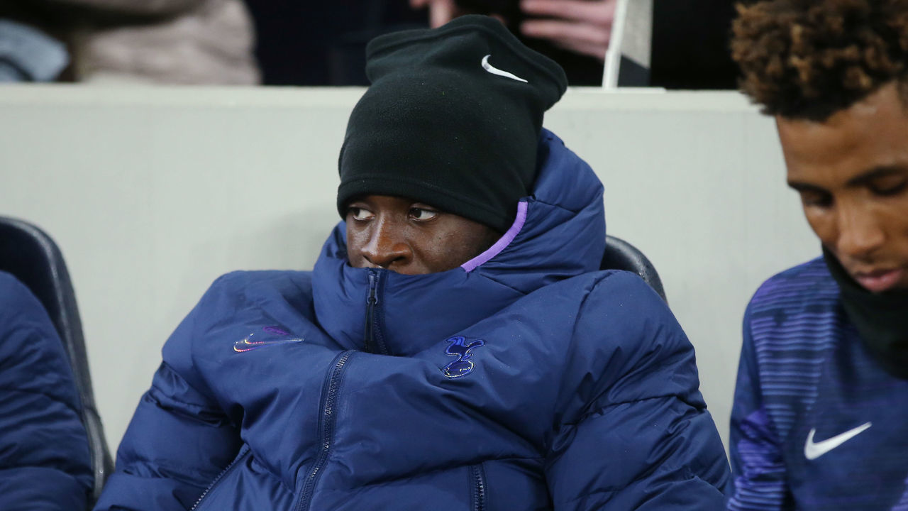 LONDON, ENGLAND - MARCH 04: Tanguy Ndombele of Tottenham Hotspur on the bench during the FA Cup Fifth Round match between Tottenham Hotspur and Norwich City at Tottenham Hotspur Stadium on March 04, 2020 in London, England.