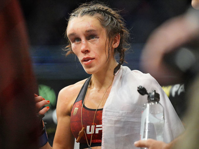 LAS VEGAS, NV - MARCH 07: Zhang Weili vs. Joanna Jedrzejczyk fighting during the UFC 248 on March 07, 2020, at T-Mobile Arena in Las Vegas, NV.