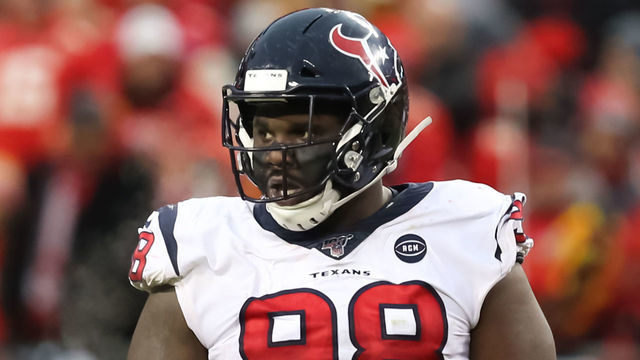 KANSAS CITY, MO - JANUARY 12: Houston Texans defensive end D.J. Reader (98) in the third quarter of an NFL Divisional round playoff game between the Houston Texans and Kansas City Chiefs on January 12, 2020 at Arrowhead Stadium in Kansas City, MO.