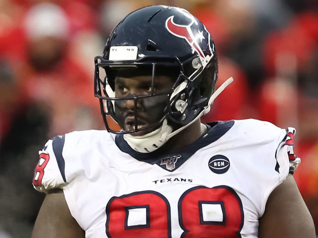 KANSAS CITY, MO - JANUARY 12: Houston Texans defensive end D.J. Reader (98) in the third quarter of an NFL Divisional round playoff game between the Houston Texans and Kansas City Chiefs on January 12, 2020 at Arrowhead Stadium in Kansas City, MO.