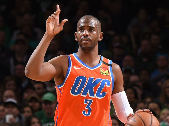 BOSTON, MA - MARCH 8: Chris Paul #3 of the Oklahoma City Thunder handles the ball against the Boston Celtics on March 8, 2020 at the TD Garden in Boston, Massachusetts. Mandatory Copyright Notice: Copyright 2020 NBAE
