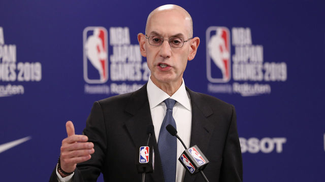 SAITAMA, JAPAN - OCTOBER 08: Commissioner of the National Basketball Association (NBA) Adam Silver speaks during a press conference prior to the preseason game between Houston Rockets and Toronto Raptors at Saitama Super Arena on October 08, 2019 in Saitama, Japan. NOTE TO USER: User expressly acknowledges and agrees that, by downloading and/or using this photograph, user is consenting to the terms and conditions of the Getty Images License Agreement.