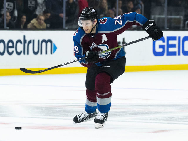 LOS ANGELES, CA - FEBRUARY 22: Colorado Avalanche center Nathan MacKinnon (29) during the NHL regular season game against the Los Angeles Kings on Saturday, Feb. 22, 2020 at Staples Center in Los Angeles, Calif.