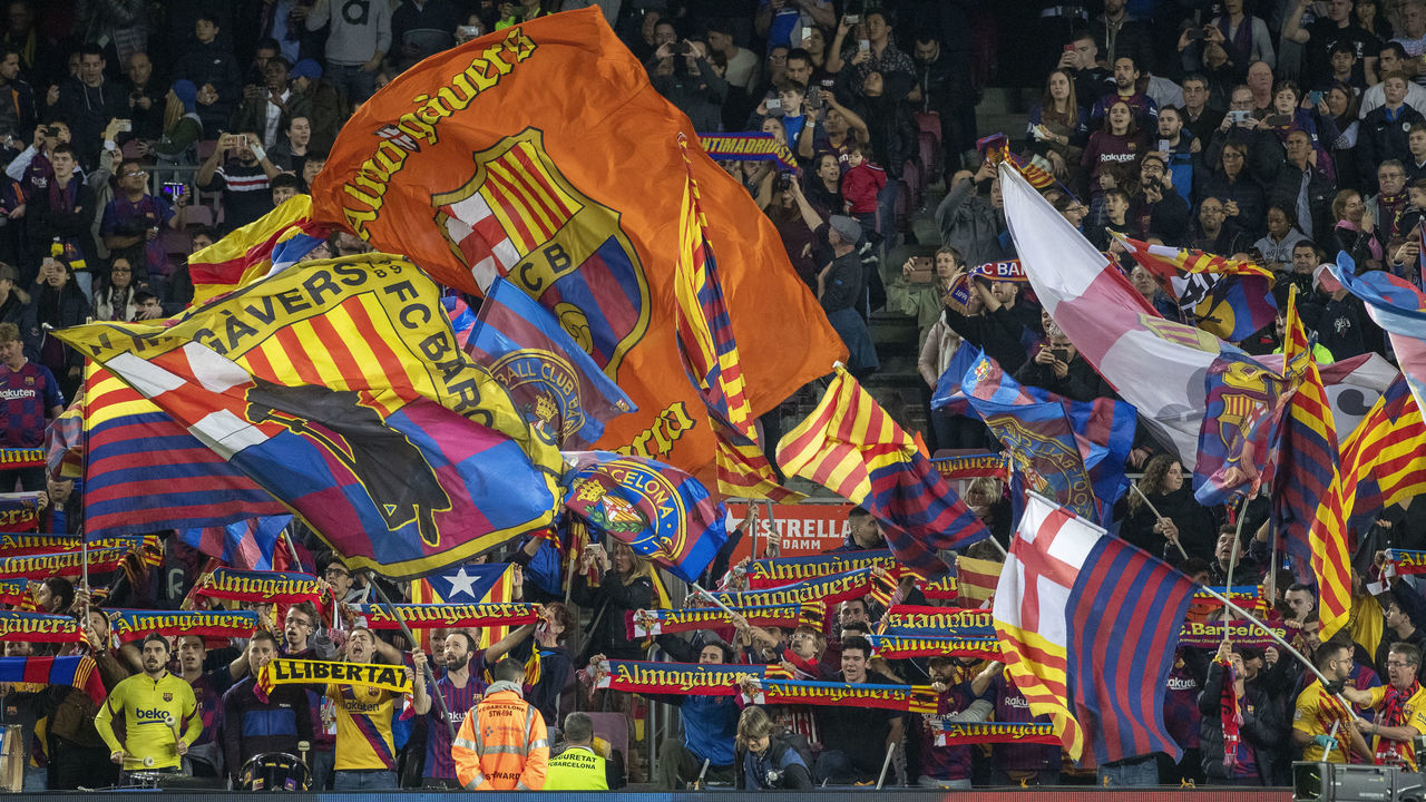 BARCELONA, SPAIN - February 2: Barcelona fans supporting their team during the Barcelona V Levante, La Liga regular season match at Estadio Camp Nou on February 2nd 2020 in Barcelona, Spain.