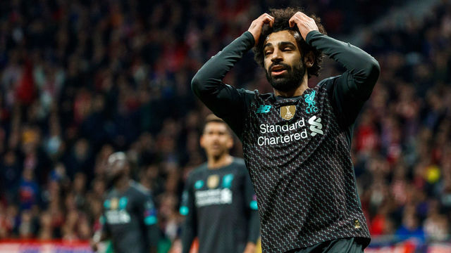 MADRID, SPAIN - FEBRUARY 18: (BILD ZEITUNG OUT) Mohamed Salah of Liverpool FC looks dejected during the UEFA Champions League round of 16 first leg match between Atletico Madrid and Liverpool FC at Wanda Metropolitano on February 18, 2020 in Madrid, Spain.