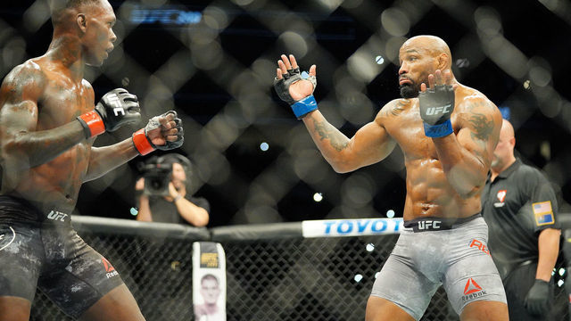 LAS VEGAS, NV - MARCH 07: Israel Adesanya vs. Yoel Romero fighting during the UFC 248 on March 07, 2020, at T-Mobile Arena in Las Vegas, NV.