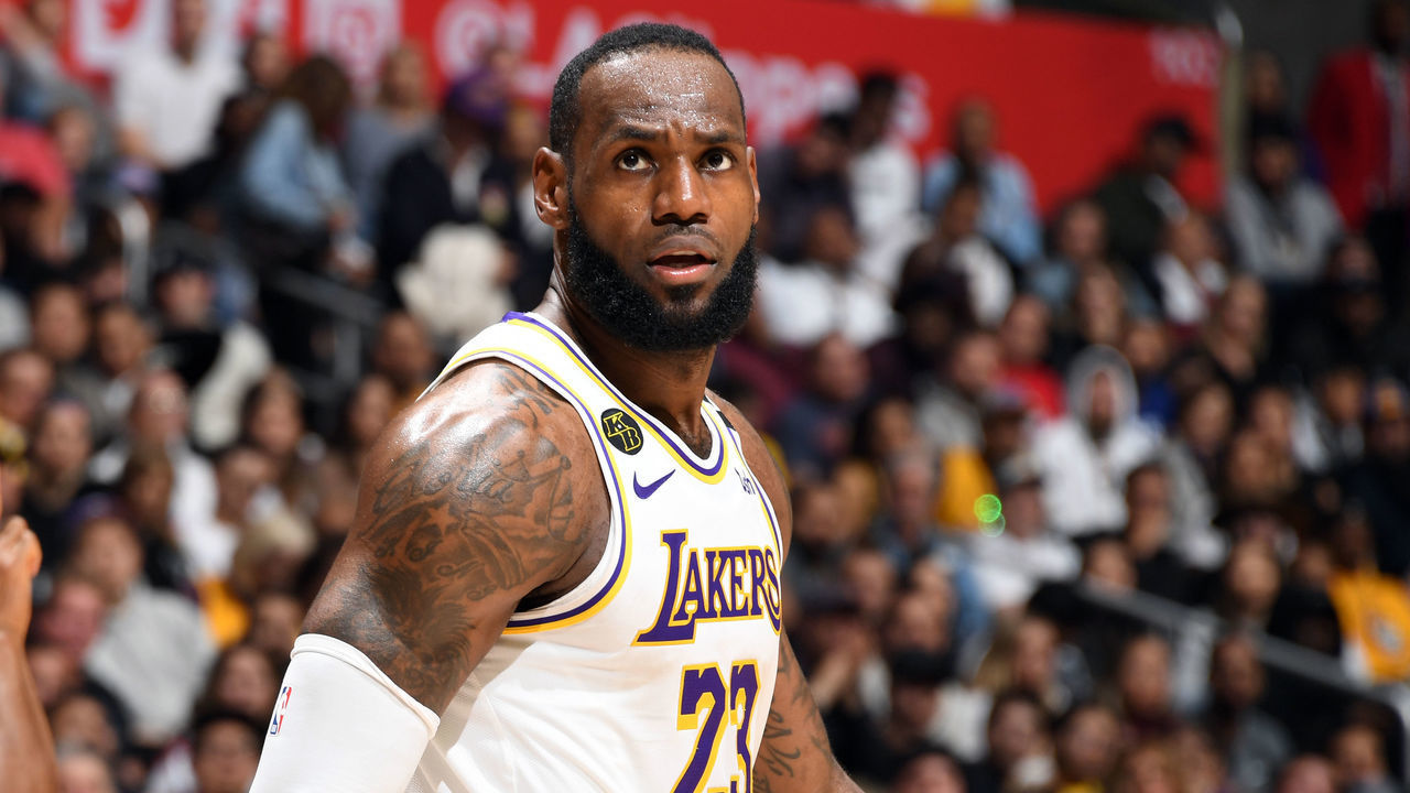 LOS ANGELES, CA - MARCH 8: LeBron James #23 of the Los Angeles Lakers looks on during the game against the LA Clippers on March 8, 2020 at STAPLES Center in Los Angeles, California. NOTE TO USER: User expressly acknowledges and agrees that, by downloading and/or using this Photograph, user is consenting to the terms and conditions of the Getty Images License Agreement. Mandatory Copyright Notice: Copyright 2020 NBAE