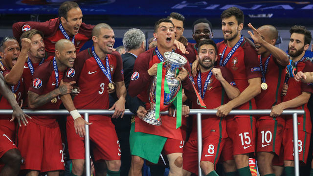 10 July 2016 - UEFA EURO 2016 Final - Portugal v France - Cristiano Ronaldo of Portugal lifts the Henri Delaunay trophy- .