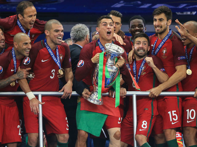 10 July 2016 - UEFA EURO 2016 Final - Portugal v France - Cristiano Ronaldo of Portugal lifts the Henri Delaunay trophy- .