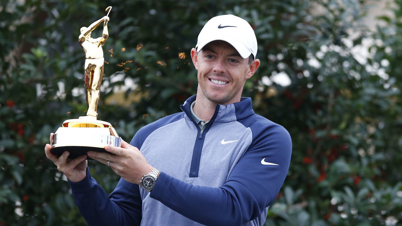 PONTE VEDRA BEACH, FL - MARCH 17: Rory McIlroy of Northern Ireland poses with the trophy after winning THE PLAYERS Championship on March 17, 2019 on the Stadium Course at TPC Sawgrass in Ponte Vedra Beach, Fl.
