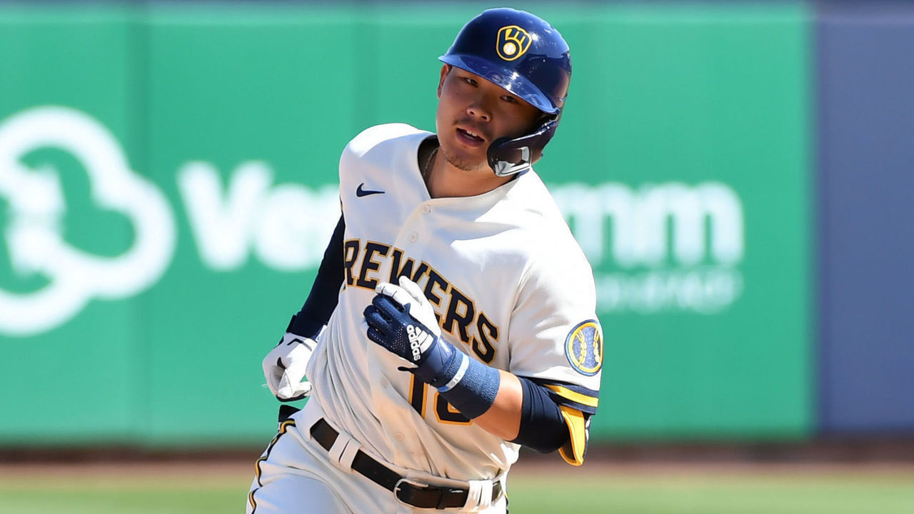 MARYVALE, ARIZONA - MARCH 06: Keston Hiura #18 of the Milwaukee Brewers rounds the bases after hitting a solo home run against the San Francisco Giants during the fourth inning of a spring training game at American Family Fields of Phoenix on March 06, 2020 in Maryvale, Arizona.