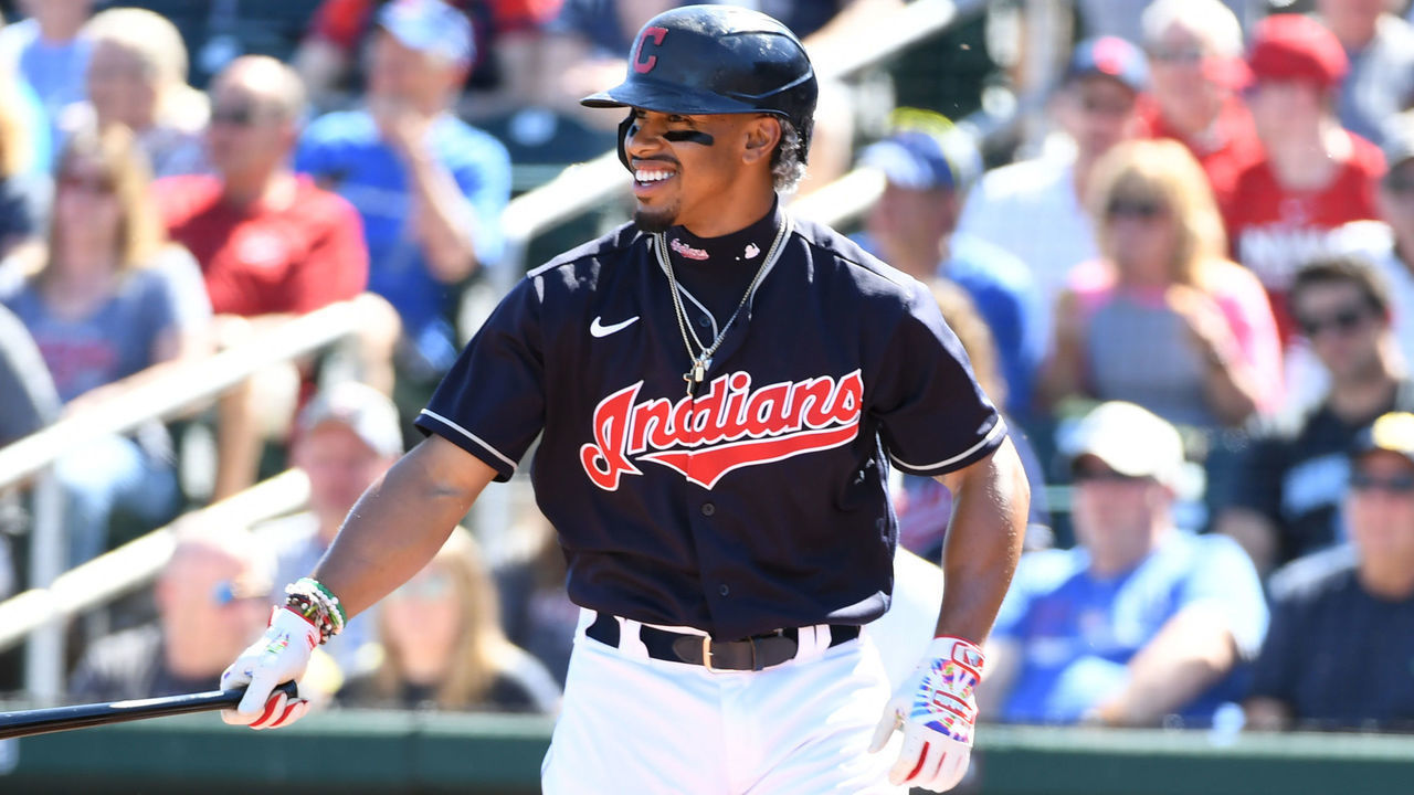 GOODYEAR, ARIZONA - MARCH 07: Francisco Lindor #12 of the Cleveland Indians gets ready to step into the batters box against the Chicago Cubs during a spring training game at Goodyear Ballpark on March 07, 2020 in Goodyear, Arizona.