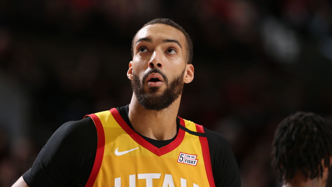PORTLAND, OR - FEBRUARY 1: Rudy Gobert #27 of the Utah Jazz looks on before the game against the Portland Trail Blazers on February 1 , 2020 at the Moda Center Arena in Portland, Oregon. Mandatory Copyright Notice: Copyright 2020 NBAE