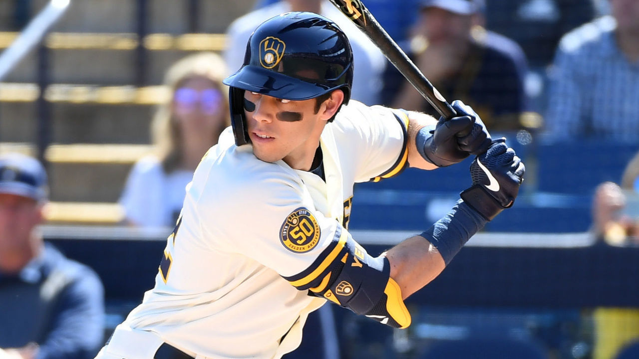 MARYVALE, ARIZONA - MARCH 06: Christian Yelich #22 of the Milwaukee Brewers gets ready in the batters box during a spring training game against the San Francisco Giants at American Family Fields of Phoenix on March 06, 2020 in Maryvale, Arizona.