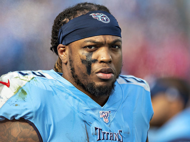 NASHVILLE, TN - DECEMBER 15: Derrick Henry #22 of the Tennessee Titans on the sidelines during a game against the Houston Texans at Nissan Stadium on December 15, 2019 in Nashville, Tennessee. The Texans defeated the Titans 24-21.