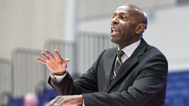 WASHINGTON, DC - JANUARY 05: Head coach Joe Jones of the Boston University Terriers signals to his players during a college basketball game against the American Eagles at Bender Arena on January 5, 2020 in Washington, DC.