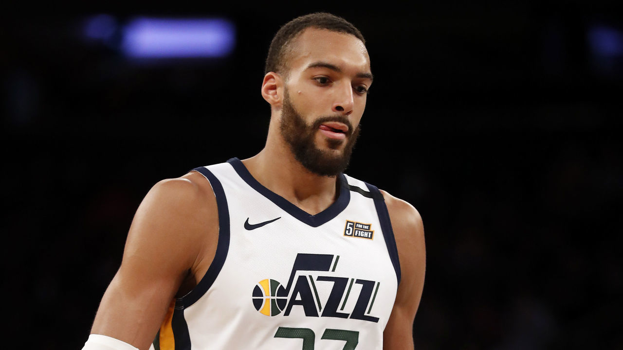 NEW YORK, NEW YORK - MARCH 04: Rudy Gobert #27 of the Utah Jazz in between plays against the New York Knicks during the second half at Madison Square Garden on March 04, 2020 in New York City. The Utah Jazz won, 112-104.