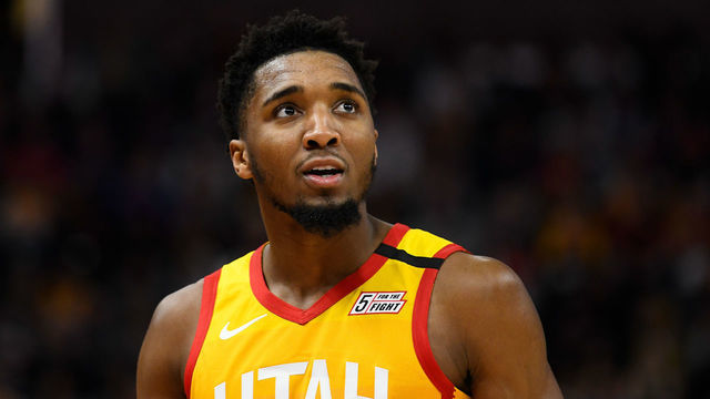 SALT LAKE CITY, UT - MARCH 09: Donovan Mitchell #45 of the Utah Jazz looks on during a game against the Toronto Raptors at Vivint Smart Home Arena on March 9, 2020 in Salt Lake City, Utah. NOTE TO USER: User expressly acknowledges and agrees that, by downloading and/or using this photograph, user is consenting to the terms and conditions of the Getty Images License Agreement.