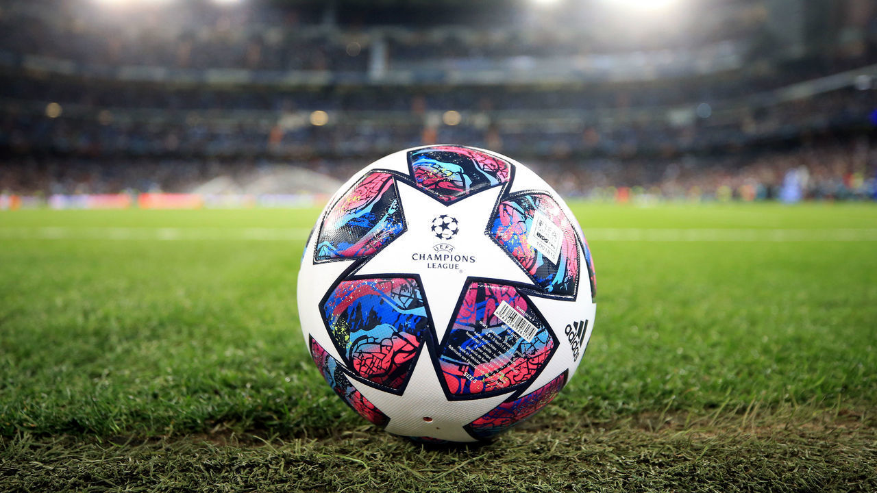 A general view of a Champions League match ball ahead of the UEFA Champions League round of 16 first leg match at the Santiago Bernabeu, Madrid.