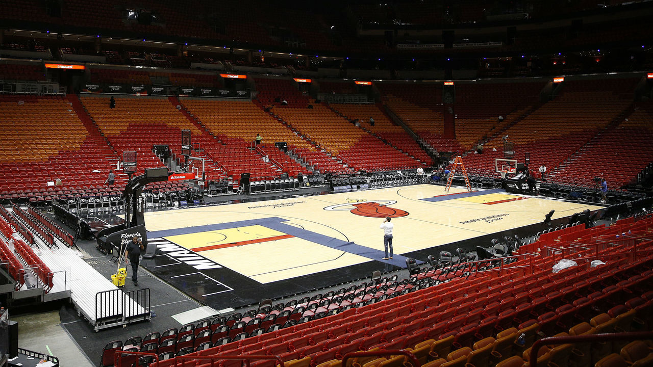 MIAMI, FLORIDA - MARCH 11: A general view of American Airlines Arena after the game between the Miami Heat and the Charlotte Hornets on March 11, 2020 in Miami, Florida. The NBA announced the season has been suspended after a Utah Jazz player preliminary tested positive for the coronavirus. NOTE TO USER: User expressly acknowledges and agrees that, by downloading and/or using this photograph, user is consenting to the terms and conditions of the Getty Images License Agreement.