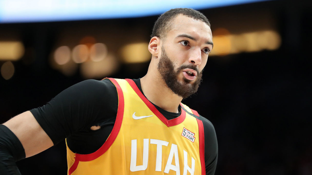 PORTLAND, OREGON - FEBRUARY 01: Rudy Gobert #27 of the Utah Jazz reacts in the the third quarter against the Portland Trail Blazers during their game at Moda Center on February 01, 2020 in Portland, Oregon.